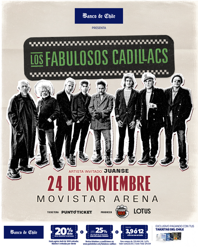 Concierto de Los Fabulosos Cadillacs se reagenda para el 24 de Noviembre en el Movistar Arena